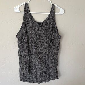 Eileen Fisher Silk Black Gray Grunge Pattern Scoop Neck Flowy Tank Top, Size XL